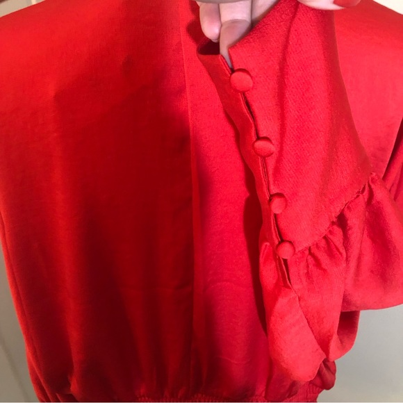 Express Red Long sleeve blouse cross front button cuffs (L) NEW WITH TAGS - Picture 7 of 9